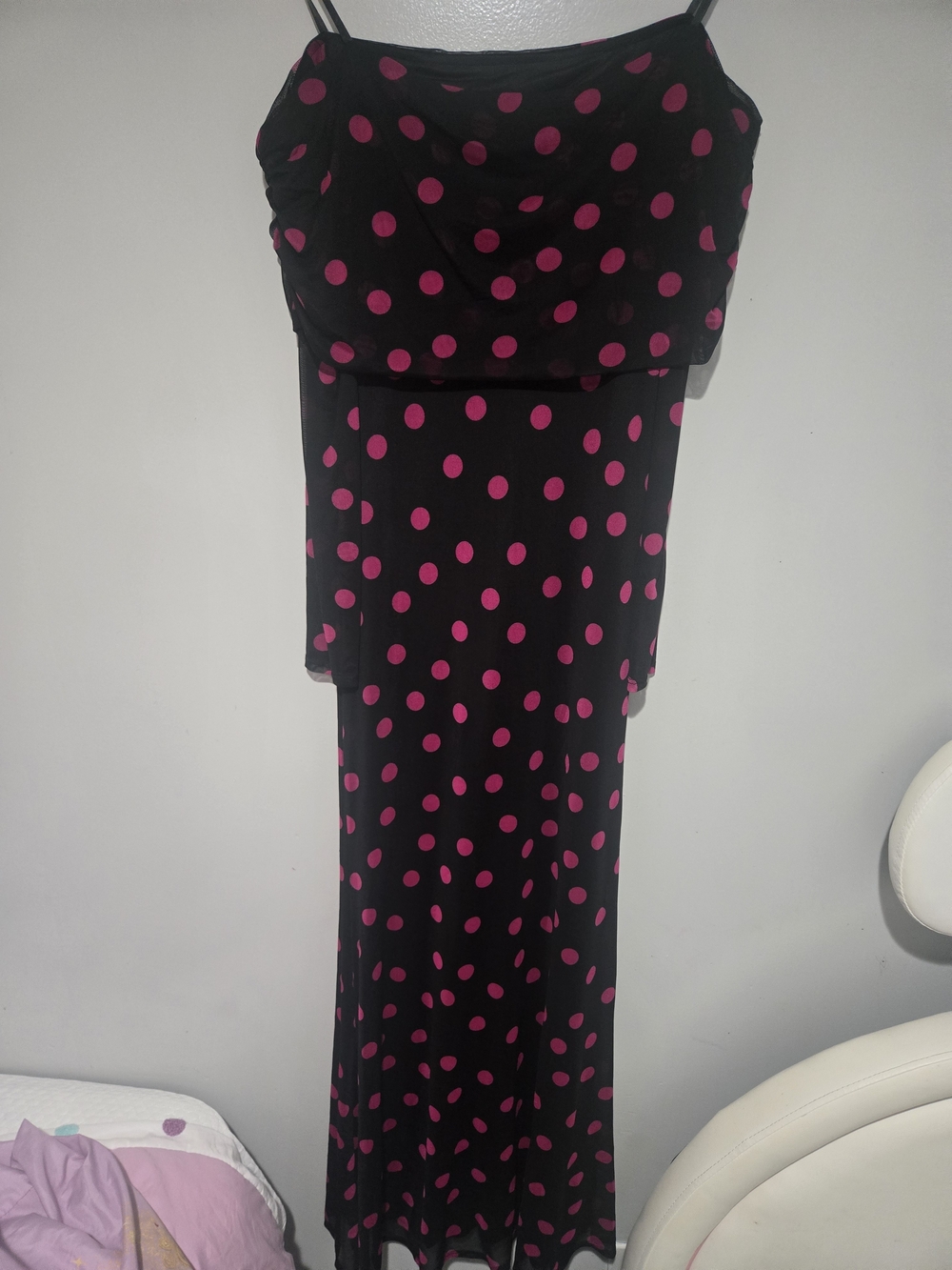 Women’s Black Maxi Dress with Pink Polka Dots